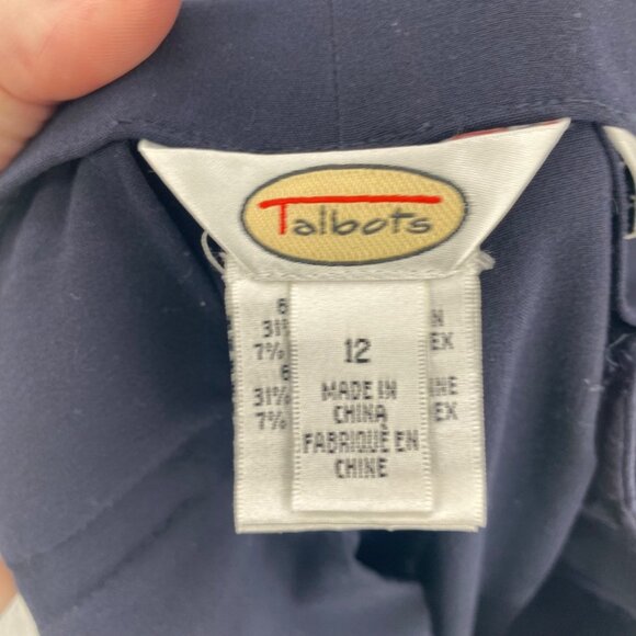 Talbots Pants Womens 12 Navy Stretch Tapered Leg Pockets Office Career Casual - Picture 5 of 12